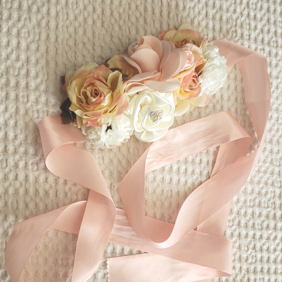 Floral Belly wrap belt pregnancy bow for baby shower - Picture 3 of 9